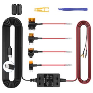 Upgraded Dash Cam Hardwire Kit, Type-C USB Hard Wire Kit 12V-24V to 5V Hardwire Kit with Low Voltage Protection 13ft Dash Cam Charger Power Cord for Dashcam GPS Power Supply...