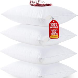 Utopia Bedding Set of 4 Waterproof Pillow Protectors with Zipper Standard Size (White), Ultra Soft Pillow Covers, Bed Bug and Dust Mite Proof Pillow Encasements, Moisture...