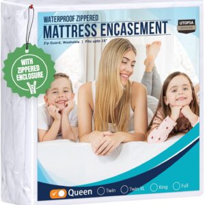 Utopia Bedding Waterproof Mattress Protector Queen Size, Zippered Mattress Encasement Bed Bug and Dust Mite Proof, Absorbent Six-Sided Mattress Cover