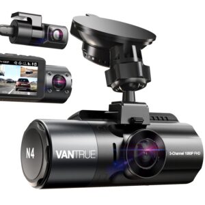 VANTRUE N4 3 Channel Dash Cam, 4K+1080P Dual Channel, 1440P+1440P+1080P Front Inside Rear Three Way Triple Car Dash Camera, IR Night Vision, Capacitor, 24 Hours Parking Mode,...