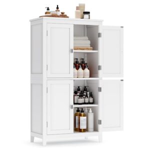 VASAGLE Floor Storage Cabinet, Freestanding Storage Unit with 4 Doors, Adjustable Shelves, 11.8 x 23.6 x 43.3 Inches, for Entryway, Bathroom, White UBBC552P31