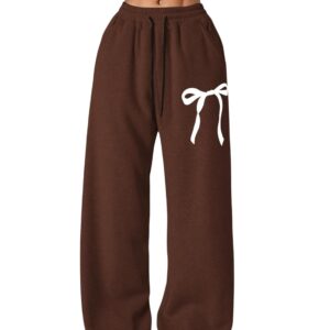 Verdusa Girl's Bowknot Baggy Sweatpants Lightweight Straight Leg Athletic Pants with Pockets