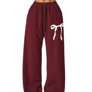 Verdusa Girl's Bowknot Baggy Sweatpants Lightweight Straight Leg Athletic Pants with Pockets