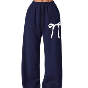 Verdusa Girl's Bowknot Baggy Sweatpants Lightweight Straight Leg Athletic Pants with Pockets