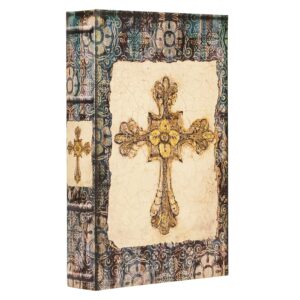 Vintage Style Wooden Decorative Book Box - Faux Leather, Christian Cross Pattern, Gift Idea