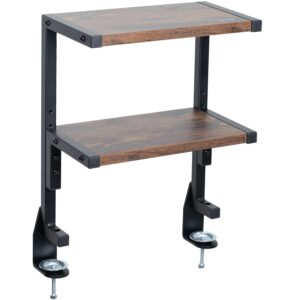 VIVO Clamp-on 13 inch Above or Below Desk 2-Tier Shelving Unit for Table Accessories, Gaming Devices, and More, Storage Tray, Desktop Organizer, Rustic Vintage Brown,...