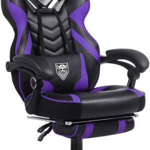 Vonesse Gaming Chair for Adults,Computer Chair with High Back,Big and Tall Gaming Chairs with Footrest and Massage,Reclining Gamer Chair(Purple/Black)