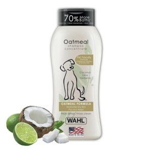 Wahl USA Dry Skin & Itch Relief Pet Shampoo for Dogs โ Oatmeal Formula with Coconut Lime Verbena Scent & Pet Friendly Formula, 24 Oz - Model 820004A