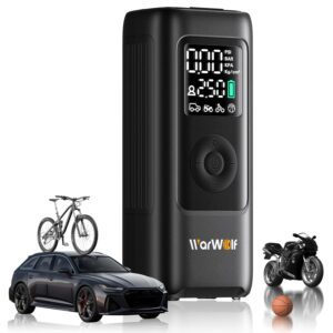 WARWOLF 160PSI Tire Inflator Portable Air Compressor - Electric Air Pump for Car Tires: SUV, Light Truck, Motorcycle, Bike, with Auto Shut-Off, Digital Gauge, 12V Car Adapter,...
