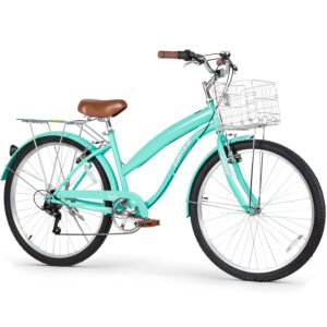 WEIZE Beach Cruiser Bike, 26 inch Commuter Bicycle for Adult Men and Women, 7-Speed/High-Carbon Steel/Front & Rear Fenders, Comfortable City Bikes with Rear Rack or Basket,...