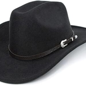 Western Cowboy Hat for Men Women Classic Roll Up Fedora Hat with Buckle Belt(Size:S-M)