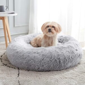 WESTERN HOME WH Calming Soft Round Dog & Cat Bed, Anti-Anxiety Donut Cuddler Warming Cozy Fluffy Faux Fur Plush Cushion Bed for Small Medium Dogs and Cats (20"/24"/27"/30"),...