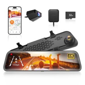 WOLFBOX G840S 12" 4K Mirror Dash Cam Backup Camera, 5.8GHz WiFi Smart Rearview Mirror for Cars & Trucks, Front and Rear View Dual Cameras, Night Vision, Parking Assistance,...