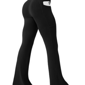 Womens Yoga Pants with Pockets High Waisted Flare Leggings Bell Bottom Yoga Dress Pants Seamless Bootcut Pants