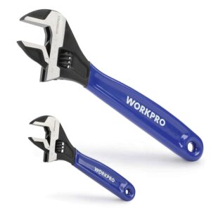 WORKPRO 2-Piece Adjustable Wrench Set, 6-Inch & 10-Inch Wide Jaw Black Oxide Wrench, Cr-V Steel, Metric & SAE Scales, Max Jaw Opening 15/16" & 1-5/16", for Home Repairs,...