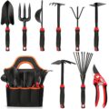 10 Pack Garden Tool Set – Carbon Steel Heavy Duty Gardening Set with Non-Slip Handles & Carry Bag Garden Hand Tools Gift for Women and Men by VZZNN