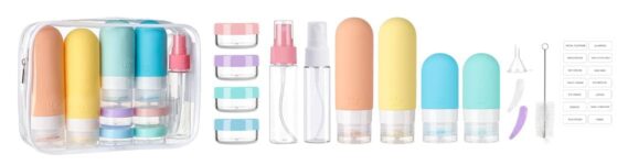 16 Pack Travel Bottles Set - TSA Approved Leak Proof Silicone Squeezable Containers for Toiletries, Conditioner, Shampoo, Lotion & Body Wash Accessories (White) by DEPOZA
