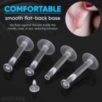 16g Clear Earrings for Sports, Work, Surgery - Bioflex Labret Clear Piercing Retainers 10pc Set - Plastic Clear Piercings Stud Earrings for Cartilage Helix Tragus Lip Medusa... by WildVibe