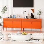 2 Door Accent Cabinet,Orange Metal Storage Cabinet with Adjustable Shelf,2-Tier Shelf,Multipurpose Metal Locker Storage for Office Home,Music Studio (Orange) by Washsemba