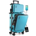 22 Inch Carry On Luggage 22x14x9 Airline Approved, Carry On Suitcase with Wheels, Hard-shell Carry-on Luggage, Durable Luggage Carry-On, Teal Small Suitcase with Cosmetic Case by TRAVELARIM