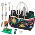 22Pcs Gardening Tools Set for Women Heavy Duty Garden Hand Tool Kit Gardener Gifts for Beginner Gardening Accessories with Tote Bag/Shovel/Repotting Mat/Plant Labels/Gloves-Black by OUREST