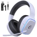 2.4GHz Wireless Gaming Headsets for PS5, PS4, PC, Switch – Bluetooth 5.3 Gaming Headphones with Noise Canceling Mic, 7.1 Surround Sound, 70H Battery, Blue Lighting – White by Gvyugke