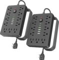 2PCS 5 FT Flat Plug Surge Protector Power Strip,11 Multiple AC Outlets with 6 USB Ports (2 USB C), 5 Feet Extension Cord, 1250W/10A, One Touch Switch Button, 17 in 1 Compact… by JouleLoom