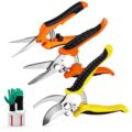 3 Pack Garden Pruning Shears Stainless Steel Blades Handheld Pruners Set with Gardening Gloves by Wevove