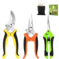 3 Pack Garden Pruning Shears, Stainless Steel Gardening Scissors Set with Storage Bag – Sharp Handheld Pruners for Plants, Flowers, Branches – Ergonomic Garden Clippers & Tools by Wevove