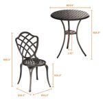 3 Piece Patio Bistro Set, Outdoor Bistro Table and Chairs Set of 2 w/Umbrella Hole, Rust-Resistant Cast Aluminum Bistro Set for Garden/Balcony/Backyard, Black by Z1UVDFUR