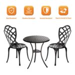 3 Piece Patio Bistro Set, Outdoor Bistro Table and Chairs Set of 2 w/Umbrella Hole, Rust-Resistant Cast Aluminum Bistro Set for Garden/Balcony/Backyard, Black by Z1UVDFUR
