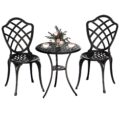 3 Piece Patio Bistro Set, Outdoor Bistro Table and Chairs Set of 2 w/Umbrella Hole, Rust-Resistant Cast Aluminum Bistro Set for Garden/Balcony/Backyard, Black by Z1UVDFUR