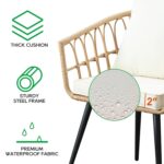 3 Piece Patio Bistro Set, Outdoor Wicker Apartment Balcony Furniture Sets, Rattan Table and Chairs Set of 2 for Porch Backyard Lawn Poolside Deck, Beige by PORWEY
