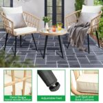 3 Piece Patio Bistro Set, Outdoor Wicker Apartment Balcony Furniture Sets, Rattan Table and Chairs Set of 2 for Porch Backyard Lawn Poolside Deck, Beige by PORWEY