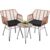 3 Piece Wicker Patio Bistro Furniture Set, Includes 2 Rattan Chairs and Glass Top Table, Ideal for Porch, Outdoor, Backyard, Apartment, Balcony, Natural by KROFEM