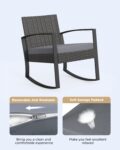 3 Pieces Outdoor Patio Furniture Set Rocking Bistro Set Outdoor Rattan Conversation with Coffee Table for Garden Balcony Backyard Poolside (Grey Cushion) by Qsun