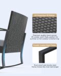 3 Pieces Outdoor Patio Furniture Set Rocking Bistro Set Outdoor Rattan Conversation with Coffee Table for Garden Balcony Backyard Poolside (Grey Cushion) by Qsun