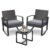3 Pieces Outdoor Patio Furniture Set Rocking Bistro Set Outdoor Rattan Conversation with Coffee Table for Garden Balcony Backyard Poolside (Grey Cushion) by Qsun