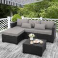 3 Pieces Patio Furniture Set Outdoor Sectional Wicker Patio Furniture Patio Couch with Ottoman and Outdoor Storage Table All-Weather Anti-Slip Cushions Waterproof Covers, Light… by Rattaner