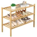 3 Tier Bamboo Shoe Rack for Closet Free Standing Wood Shoe Shelf Storage Organizer for Entryway Small Space Stackable 27″x11″x20″ (Natural) by ROMGUAR CRAFT