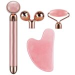 4-in-1 Face Massager and Gua Sha Set for Women, Rose Quartz Face Roller Skin Care Tools Electric Eye Massager Tool for Face Skin Roller by SSGP