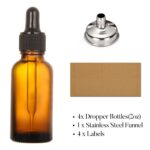 4 Pack, 2 oz Bottles with Dropper & 1 Funnel & 4 Labels - Essential Oils Bottles for Health, Personal Care & Beauty - 60ml Thick Dark Amber Glass Tincture Bottles, Refillable... by AOZITA