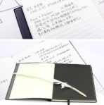 4 Piece Black Notebook with White Feather Pen, L Character Necklace, Anime Costume Accessories for Teens by