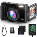 4K Digital Camera for Photography Auto-Focus Vlogging Camera for YouTube Video with 3” 180° Flip Screen 16X Anti-Shake 4K Camera Compact Cameras with SD Card, Flash, 2 Batteries by YIGLLO
