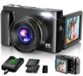 4K Digital Camera for Photography Autofocus, 2024 Latest 48MP Vlogging Camera for YouTube with SD Card, 2 Batteries, 3″ 180°Flip Screen Compact Travel Camera for Teens with 16X… by Duluvulu