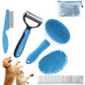 5 in 1 Dog Grooming Kit – Self-Cleaning Slicker Brush for Shedding Short Long Haired Dogs & Cats, Includes Pet Comb, Flea Comb, Bath Brush, Undercoat Rake – Complete Fur Care… by WOPQAEM