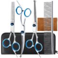 5 in 1 Premium Dog Grooming Scissors, Professional Dog Scissors for Grooming with Safety Round Tips, Lengnoyp Stainless Steel Thinning Shears, Pet Cat Shears for Grooming Kit by lengnoyp