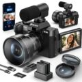 5K Digital Camera, 48MP Cameras for Photography, Vlogging Camera for YouTube with 180° Flip Screen,16X Digital Zoom,52mm Wide Angle & Macro Lens, 2 Batteries, 32GB TF Card by Monitech