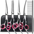 6 in1 Professional Dog Grooming Scissors Kit, Dog Shears for Grooming with Safety Round Tips, Titanium Coated Grooming Scissors for Dogs Cat Pet At Home by TINMARDA