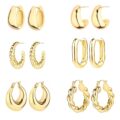 6 Pairs 14K Gold Plated Hoop Earrings for Women Lightweight Chunky Hoop Earrings Multipack Hypoallergenic, Thick Open Twisted Huggie Hoops Earring Set Jewelry for Gifts. by ALLHOLA